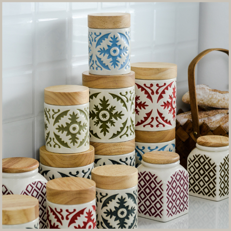 Ceramic Tea &amp; Coffee Canisters with Wooden Lids | itsabode.com