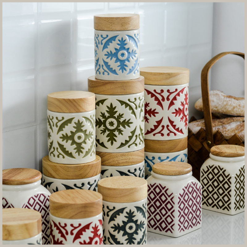 Ceramic Tea & Coffee Canisters with Wooden Lids | itsabode.com