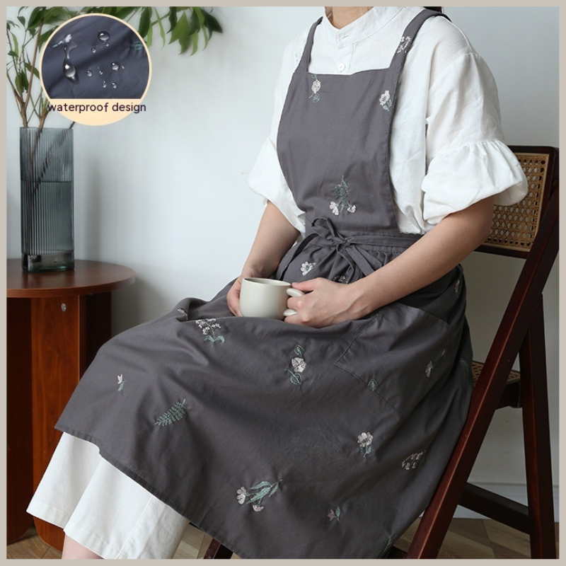 Simple Embroidery Cotton Household Kitchen Apron | itsabode.com