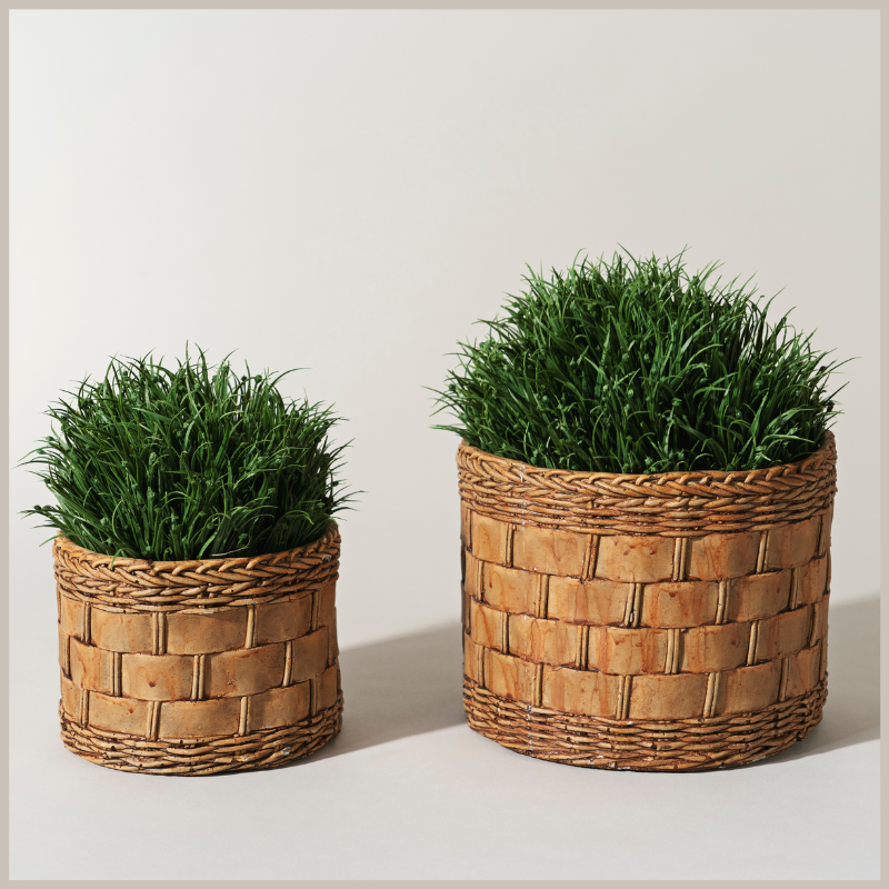 Faux-Woven Wicker Decorative Stone Pot Set 
